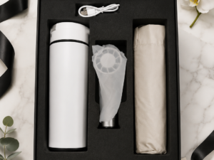 Premium Corporate Gift Set | Bottle, Umbrella, Mini Fan & USB Charging Kit