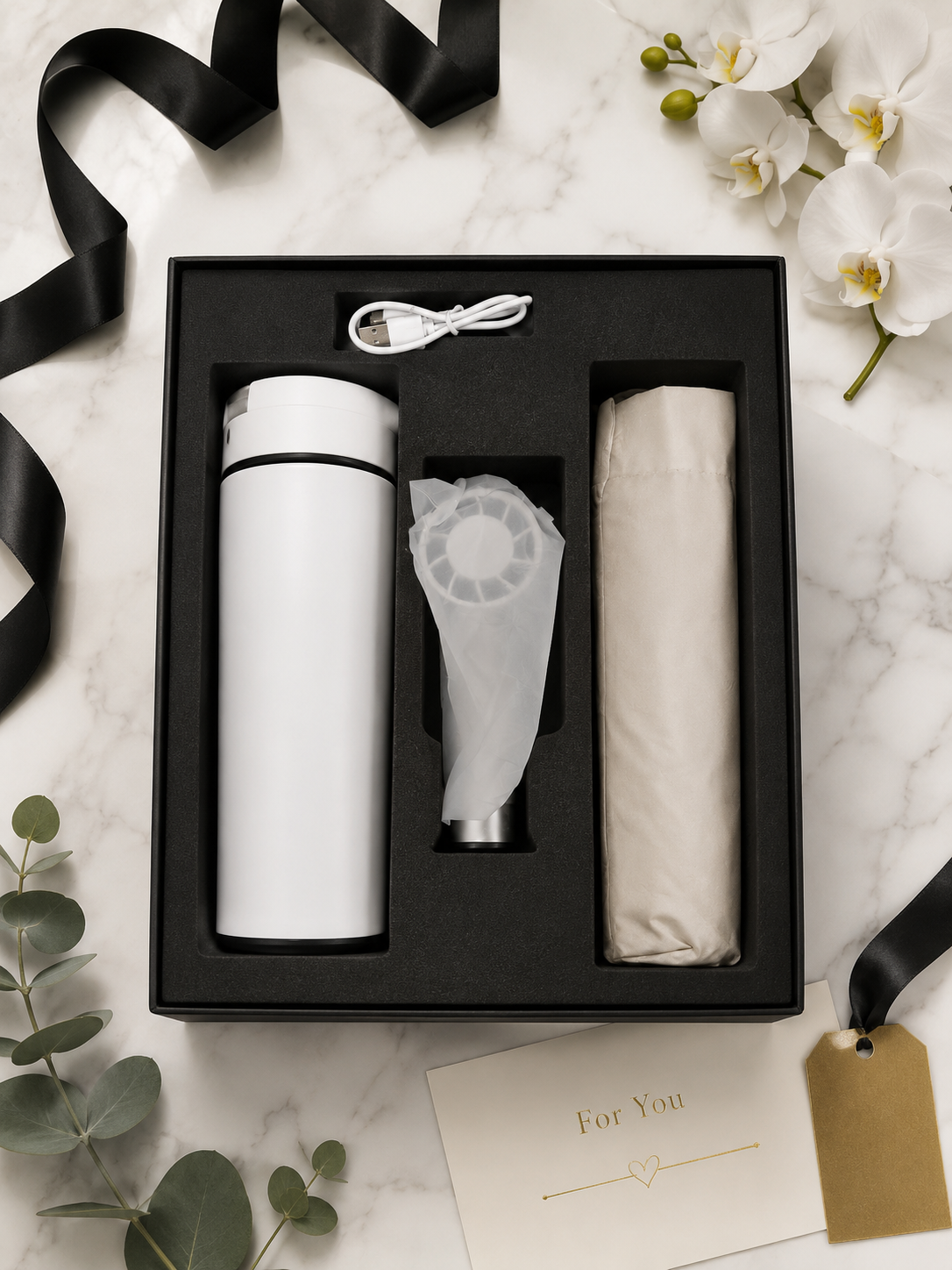 Premium Corporate Gift Set | Bottle, Umbrella, Mini Fan & USB Charging Kit - Image 3