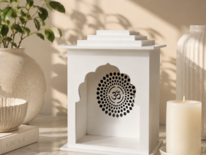 White MDF Mini Home Temple | Wooden Mandir for Home Decor & Corporate Gifts