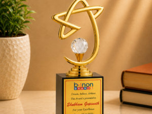 Premium 9.5 inch gold star metal achievement trophy with black base