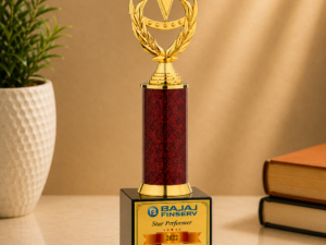 gold Star Performer trophy with red column and black base