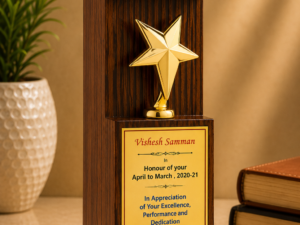 Wooden Gold Star Award Trophy