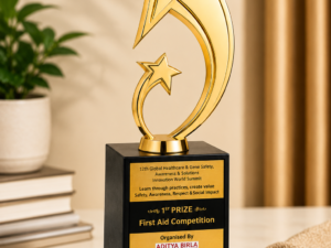 22.86 cm gold crescent star first prize award trophy with black base