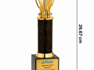 26.67 cm gold diamond appreciation award trophy with black textured column
