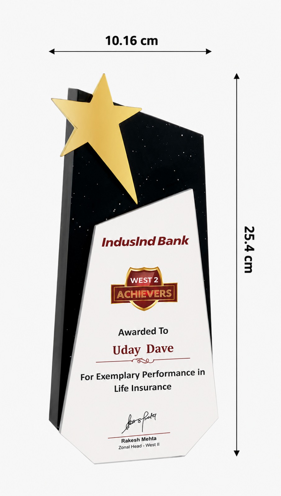 A stylish wooden star trophy with a bold black finish and gold star — perfect for celebrating top performance and corporate achievements.