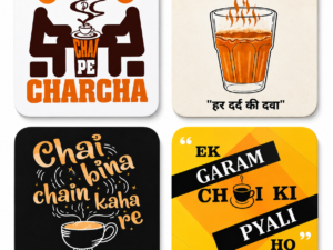 Customized wooden tea coaster set with printed designs