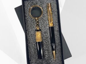 Gold foil pen and keychain corporate gift set