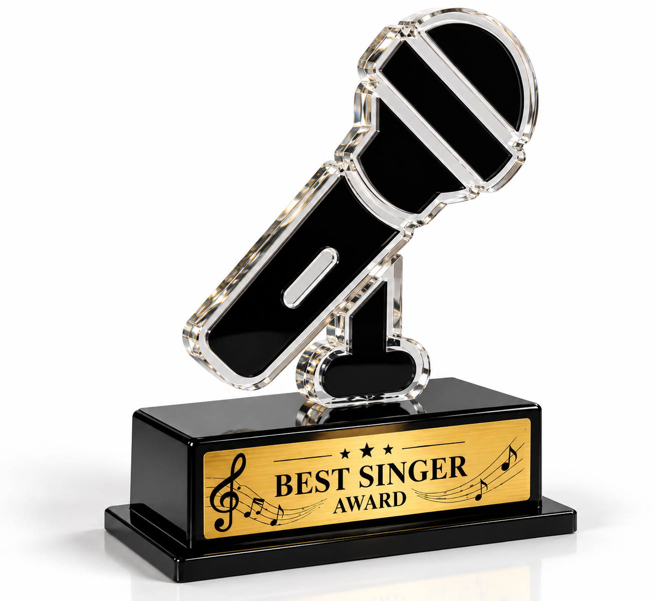 Customized microphone trophy with engraved Best Singer Award design
