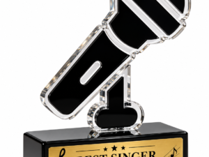 Customized microphone trophy with engraved Best Singer Award design