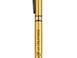 Gold custom logo pen with LK Creations branding for corporate gifting