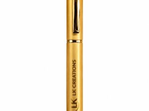 Gold custom logo pen with LK Creations branding for corporate gifting