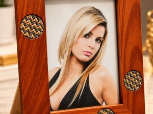 Wooden 4x6 photo frame with decorative round accents in a rustic finish