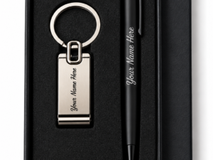 Personalized pen keychain corporate gift set with engraved name