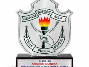 Customized school topper trophy with shield design and black base